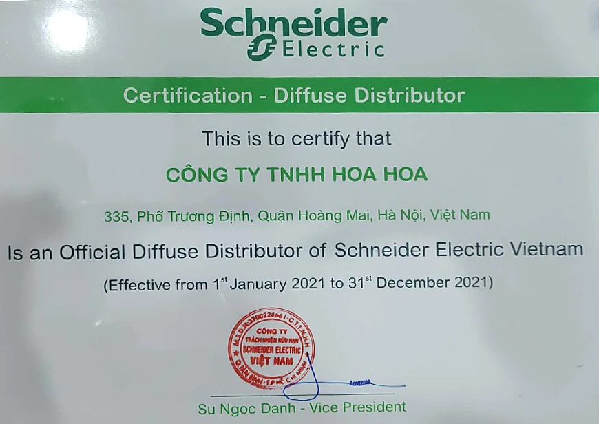 Chứng nhận phân phối thiết bị điện Schneider 2021