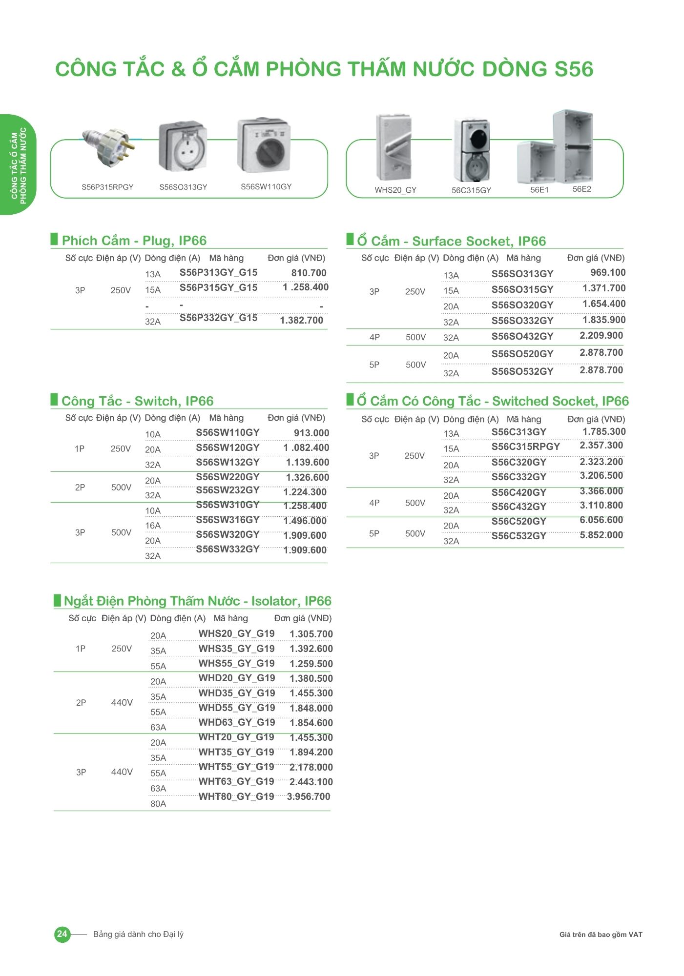 Công tắc và ổ cắm phòng thấm nước S56