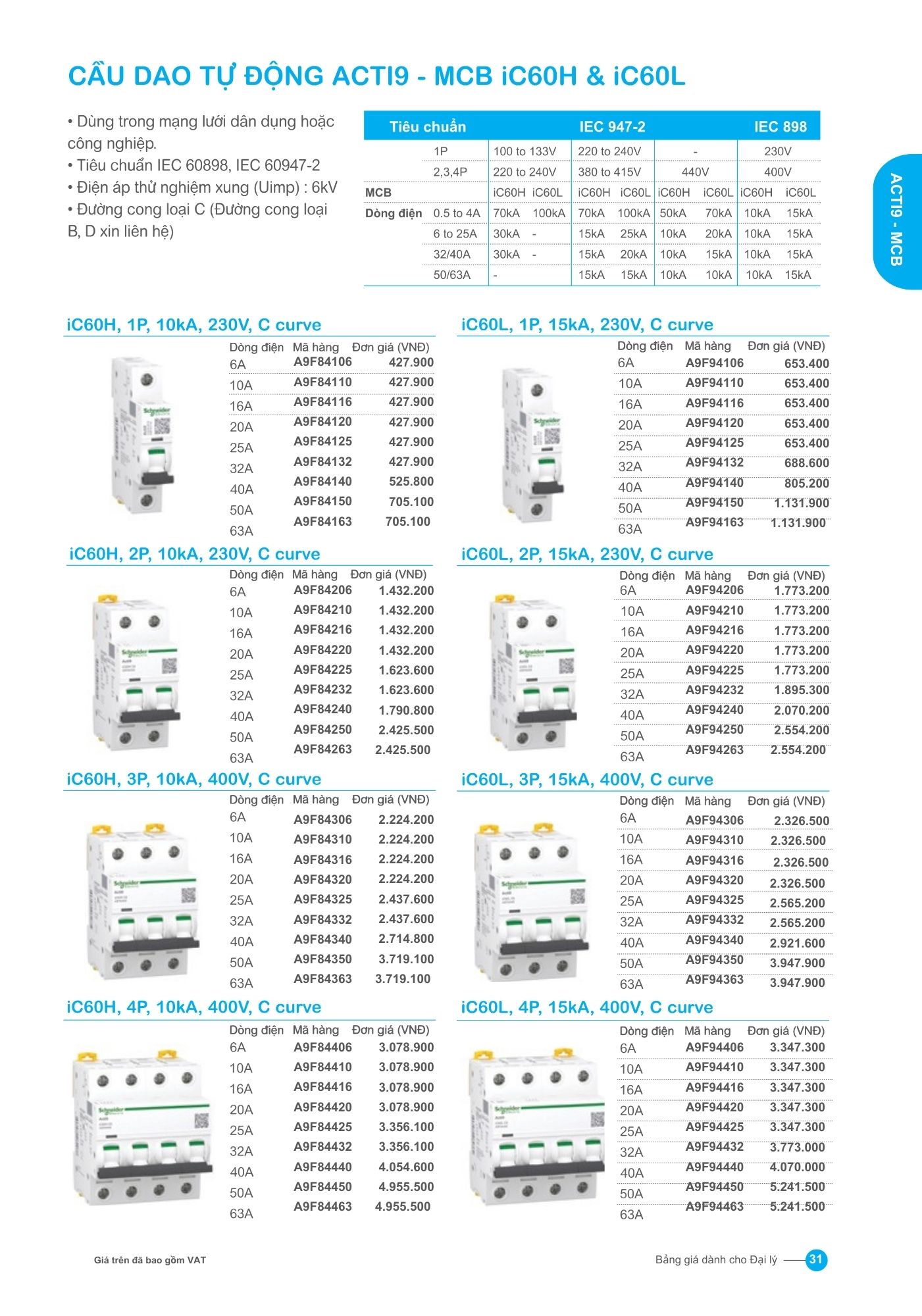 mcb acti9 ic60h & ic60l