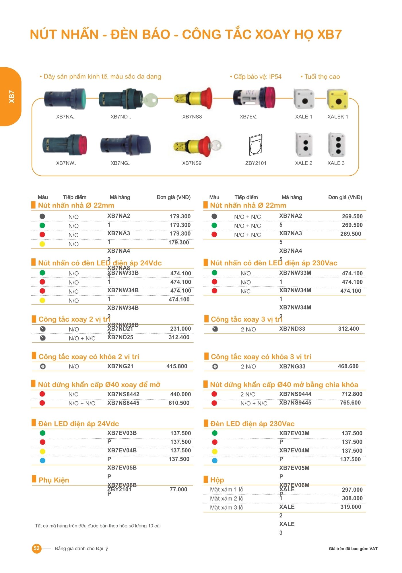 nút nhấn - đèn báo - công tắc xoay họ XB7