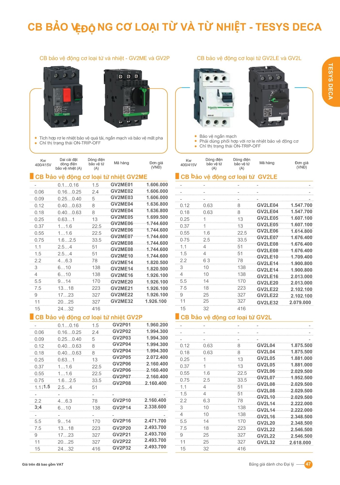 CB bảo vệ động cơ loại từ và từ nhiệt - TESYS DECA